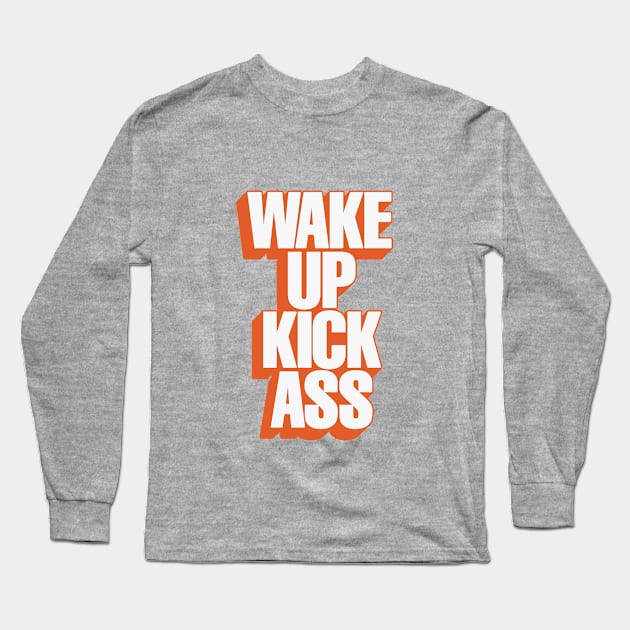 Wake Up kick Ass in Peach Fuzz Pantone Long Sleeve T-Shirt by MotivatedType